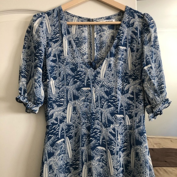 Reformation 4 Nantes Midi Dress Bali Blue Palm Print - Picture 6 of 15